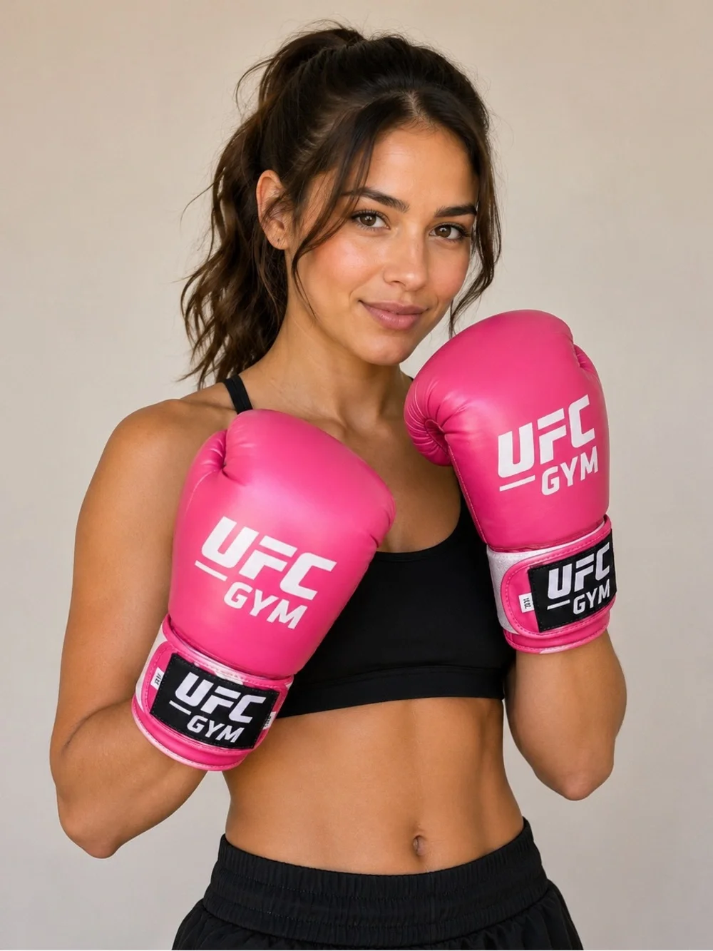 UFC Gym Premium Pink Women’s Training Sparring Gloves Hand Wraps & Red Bag Set